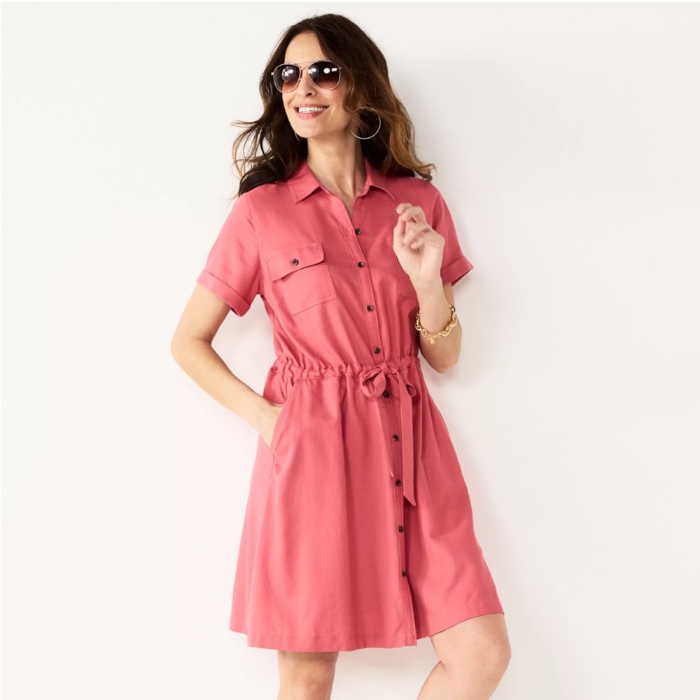 Croft & Barrow Pink Belted Utility Dress